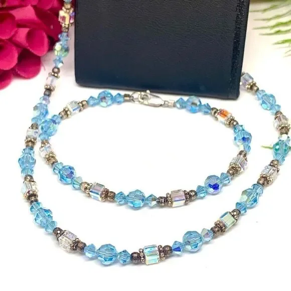 VINTAGE⚜️STERLING SILVER Austrian Crystal Necklace, Bracelet & Earrings Set - Picture 5 of 13